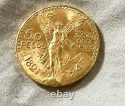 1947 Mexican Libertad 50 Pesos. 900 Fine Gold Coin 37.5 grams Beautiful Cond