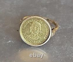 1950s Caciques De Venezuela NAIGUATA Gold Coin In 14K Yellow Gold Ring Size 5