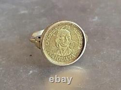 1950s Caciques De Venezuela NAIGUATA Gold Coin In 14K Yellow Gold Ring Size 5