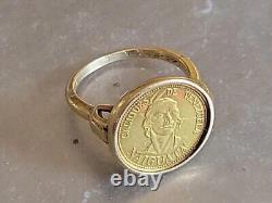 1950s Caciques De Venezuela NAIGUATA Gold Coin In 14K Yellow Gold Ring Size 5