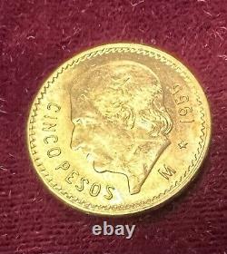 1955 Cinco Pesos Mexico Vintage Gold Collectible Coin 0.1206 Oz Gold 0.900 Fine