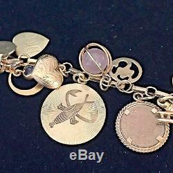 1960's 14k Y/Gold Zodiac Enamel Hearts Gems Coins Dice Pearl 23 Charms Bracelet