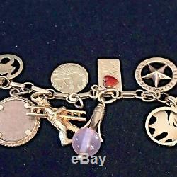 1960's 14k Y/Gold Zodiac Enamel Hearts Gems Coins Dice Pearl 23 Charms Bracelet