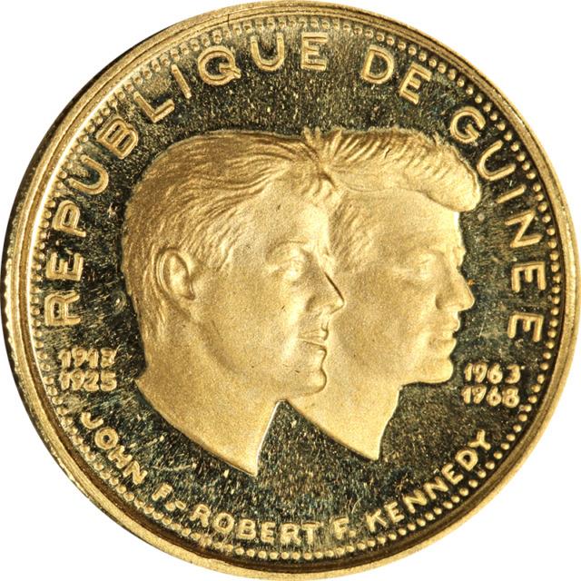 1970 Guinea Gold 1000 Francs-10thanniv John&robert Kennedy 900fine. 1157agw Km17