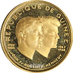 1970 Guinea Gold 1000 Francs-10thAnniv John&Robert Kennedy 900Fine. 1157AGW KM17