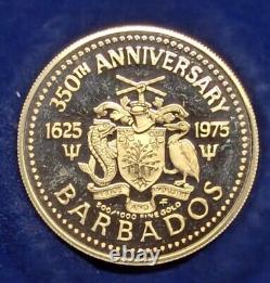 1975 Barbados 100 Dollars PROOF Gold Coin 350th ANNIVERSARY. 500 Fine