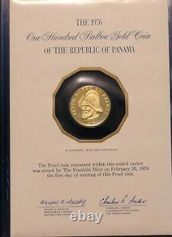 1976 Panama GOLD 100 Balboa Proof Coin. 900 Fine, Franklin Mint, Orig Cache