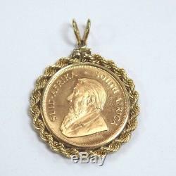 1979 1 Oz Fine Gold South African Krugerrand Coin in 14k Yellow Gold Pendant