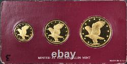 1979 Franklin Mint 3 Coin Gold Proof Set. 999 Fine 1.75oz AGW OGP