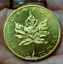 1980 Canada Maple Leaf. 999 1 T. Ounce Pure FINE Gold Coin $50 Dollars BU