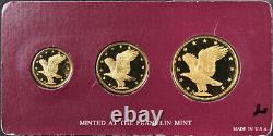 1980 Franklin Mint 3 Coin Gold Proof Set. 999 Fine 1.75oz AGW OGP