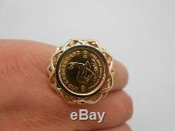 1980 South Africa 1/10oz Fine Gold Krugerrand Coin Large 14k Yellow Gold Ring