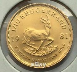 1981 Krugerrand South African 1/10 Oz Fine Gold Coin