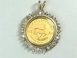 1982 1/10 S Afraid krugerrand gold coin in 0.68ct Diamond bezel. 23.5mm. 5.8gm