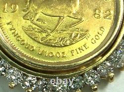 1982 1/10 S Afraid krugerrand gold coin in 0.68ct Diamond bezel. 23.5mm. 5.8gm