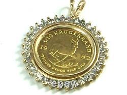 1982 1/10 S Afraid krugerrand gold coin in 0.68ct Diamond bezel. 23.5mm. 5.8gm