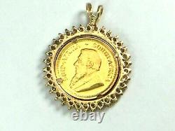 1982 1/10 S Afraid krugerrand gold coin in 0.68ct Diamond bezel. 23.5mm. 5.8gm