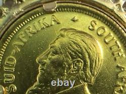 1982 1/10 S Afraid krugerrand gold coin in 0.68ct Diamond bezel. 23.5mm. 5.8gm