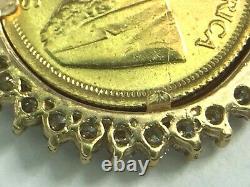 1982 1/10 S Afraid krugerrand gold coin in 0.68ct Diamond bezel. 23.5mm. 5.8gm