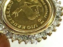 1982 1/10 S Afraid krugerrand gold coin in 0.68ct Diamond bezel. 23.5mm. 5.8gm