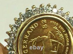 1982 1/10 S Afraid krugerrand gold coin in 0.68ct Diamond bezel. 23.5mm. 5.8gm