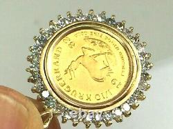 1982 1/10 S Afraid krugerrand gold coin in 0.68ct Diamond bezel. 23.5mm. 5.8gm