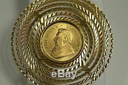1982 1/4 oz. Fine Gold South Africa Krugerrand Coin in 18k Multi Ring Pendant
