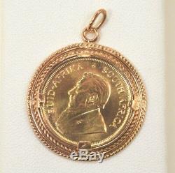 1982 South African Krugerrand Coin 1/4 Oz. Fine Gold in 18k Rose Gold Pendant