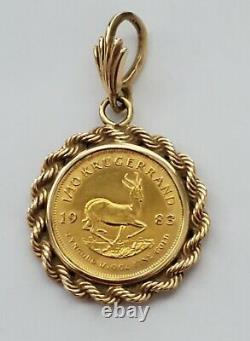 1983 1/10 Troy Oz Gold South Africa Krugerrand Coin set in 14K Rope Pendant