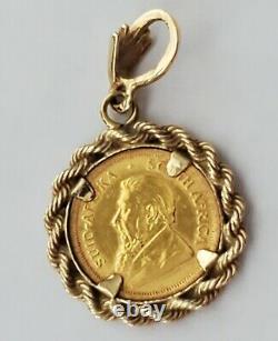 1983 1/10 Troy Oz Gold South Africa Krugerrand Coin set in 14K Rope Pendant