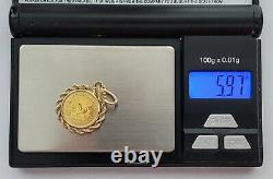 1983 1/10 Troy Oz Gold South Africa Krugerrand Coin set in 14K Rope Pendant