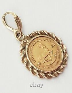 1983 1/10 Troy Oz Gold South Africa Krugerrand Coin set in 14K Rope Pendant