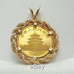 1983 1/10oz. 999 Chinese Panda 10 Yuan Coin14K Gold Rope Edge Charm Pendant