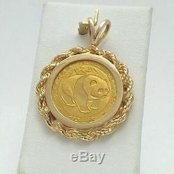 1983 1/10oz. 999 Chinese Panda 10 Yuan Coin14K Gold Rope Edge Charm Pendant