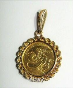 1984 1/10.999 Fine Yellow Gold Yuan Panda Coin 14k Rope Pendant