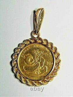 1984 1/10.999 Fine Yellow Gold Yuan Panda Coin 14k Rope Pendant