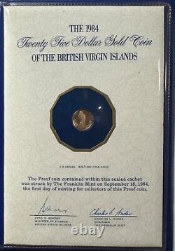 1984 $25 Dollar Proof Gold Coin British Virgin Islands 1.5 g. Fine Gold