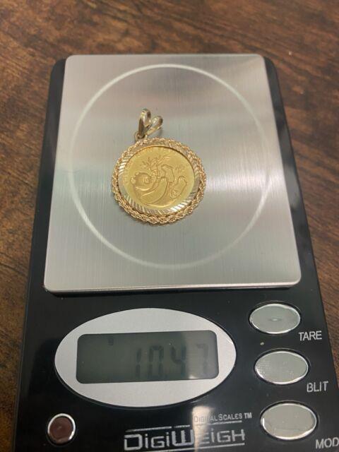 1984 China 25 Yuan 1/4 Oz. 999 Fine Gold Panda Coin In 14k Pendant Bezel