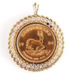 1984 Krugerrand 1oz Fine Gold Coin & CZ Pendant With 14k Yellow Gold Bail 47.55g