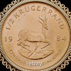 1984 South Africa 1/2 oz Fine Gold Krugerrand BU Unc Coin 14k Gold Pendant NEW