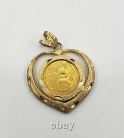 1985 1/20 oz 999 Fine Gold Bullion Coin China Panda 14K Pendant 24K Pure Heart