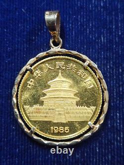 1985 China 10 Yuan 1/10 oz. 999 Fine Gold Panda 14k Gold Bezel Pendant 3.8 g