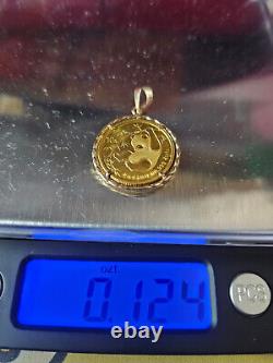 1985 China 10 Yuan 1/10 oz. 999 Fine Gold Panda 14k Gold Bezel Pendant 3.8 g