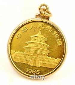 1985 China 25 Yuan 1/4 oz. 999 Fine Gold Panda Coin in 14k Pendant Bezel 9 GRAMS