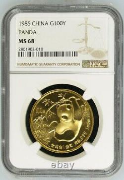 1985 China Gold Panda G100Y 100 Yuan 1 oz. 999 Fine NGC MS68 2801902-010