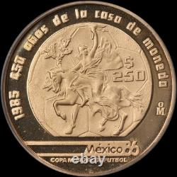 1985 Mexico Gold 250 Pesos 1986 World Cup Soccer Proof. 900 Fine