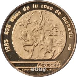 1985 Mexico Gold 250 Pesos 1986 World Cup Soccer Proof. 900 Fine