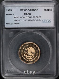 1985 Mexico Gold 250 Pesos 1986 World Cup Soccer Proof. 900 Fine