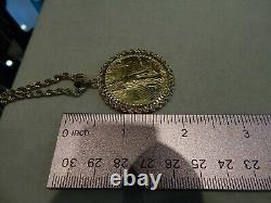 1986 1 oz Fine Gold $50 Dollars Liberty Coin Pendant 10k Gold Rope Chain 53.2 GR