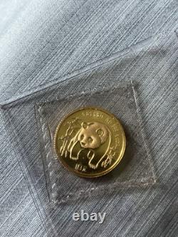 1986 10 Yuan Chinese Panda 1/10 Oz. 999 Fine Gold Coin in Plastic Pouch